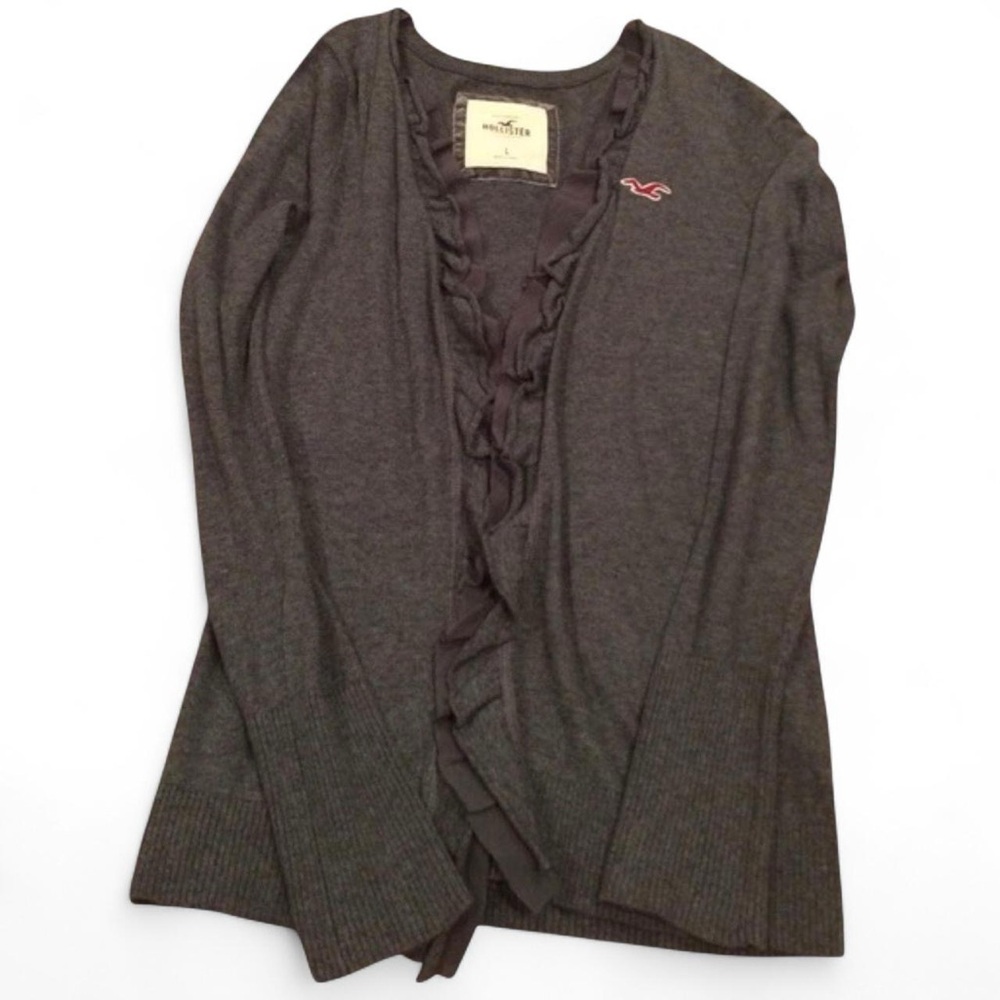 Hollister Co. VTG 2000s Women’s Preppy Dark Grey Open Ruffled Cardigan — LARGE